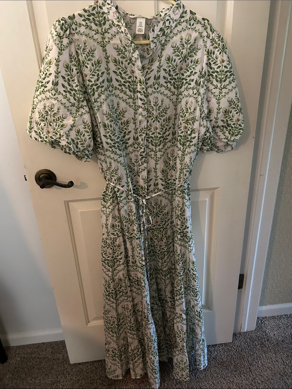 H&M White Maxi Dress with Green Leaf Print